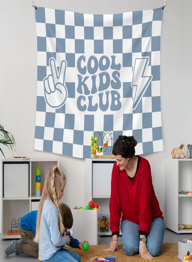 XLDLIOO Boho Cool Kids Club Blue Classroom Tapestry, Blue and White Checkered Wall Tapestry Hanging for Bedroom, Kids Tapestries Decor Art for Boy Toddler Room Nursery Classroom Playroom, 50x60in - Image 4